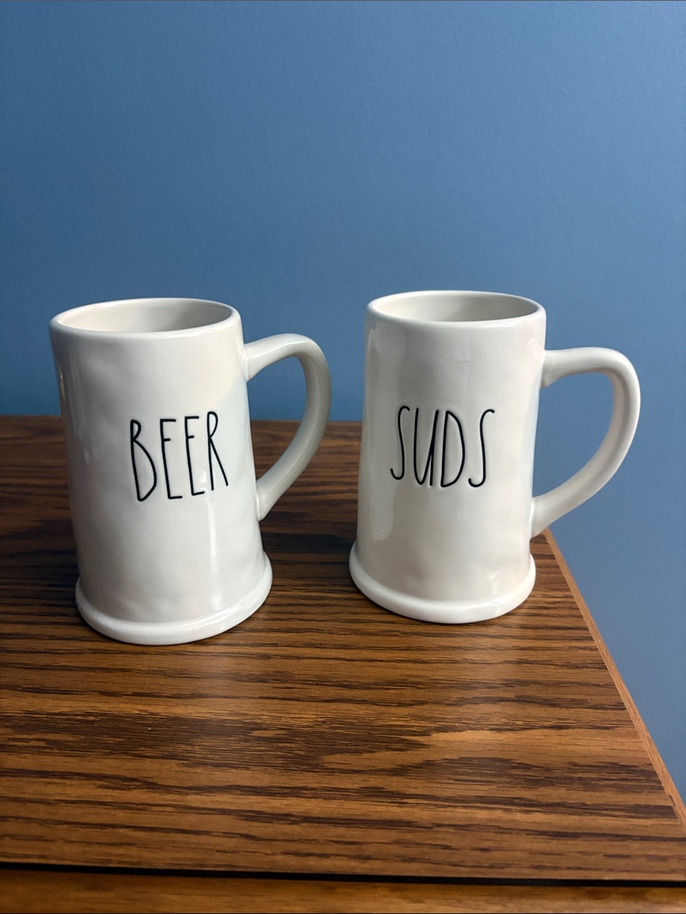 White Ceramic 'Beer' and 'Suds' Mug Set Rae Dunn